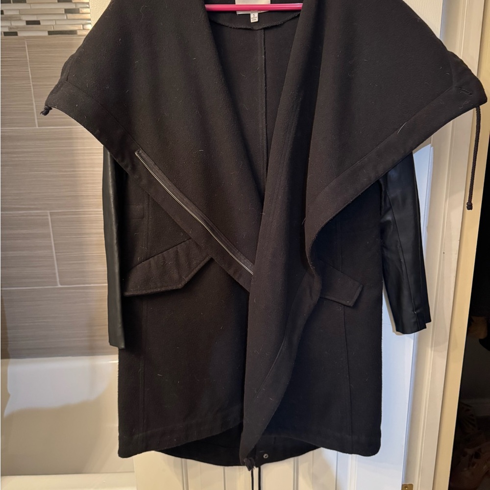 Black Hooded Cape with Leather Sleeves